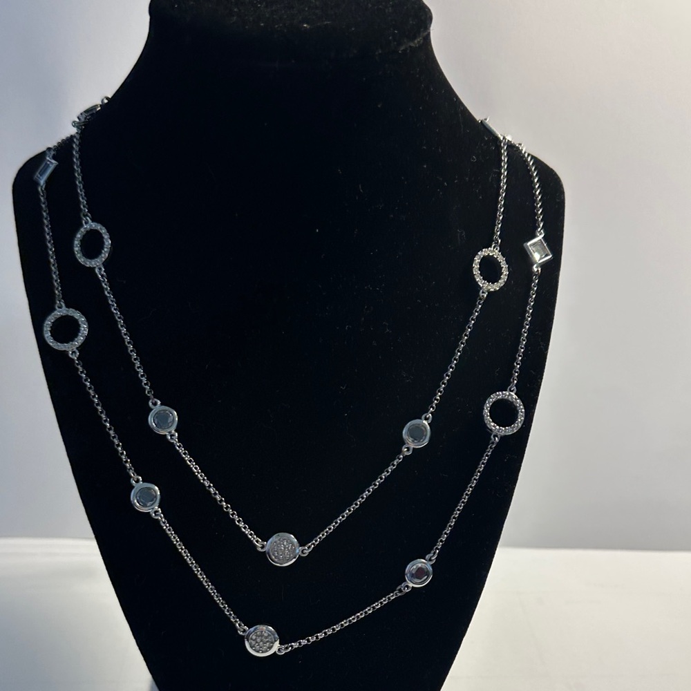 Silver Multi-Station Circle Layered Necklace - Unbranded